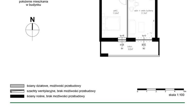 Rzut - Mieszkanie na sprzedaż 2 pokoje o powierzchni 38,32 m² - numer M12 w Wędrowna