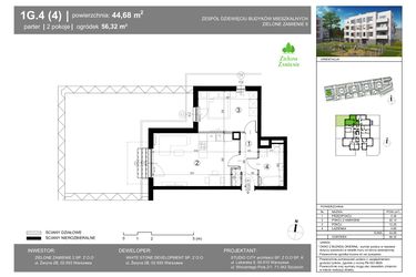 Rzut - Mieszkanie na sprzedaż 2 pokoje o powierzchni 44,68 m² - numer 1G.4.4 w Zielone Zamienie IX