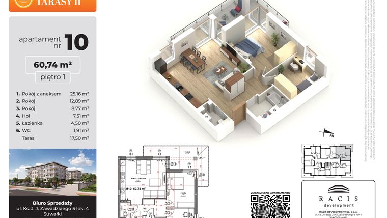 Rzut - Mieszkanie na sprzedaż 3 pokoje o powierzchni 60,74 m² - numer 10 w Słoneczne Tarasy II