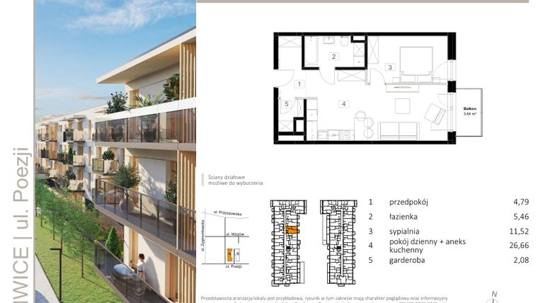 Rzut - Mieszkanie na sprzedaż 2 pokoje o powierzchni 50,51 m² - numer A.24 w Poezji