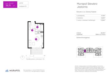 Rzut - Mieszkanie na sprzedaż 1 pokój o powierzchni 26,15 m² - numer 25.A.0.3 w Murapol Siewierz Jeziorna bud. 25 i 26