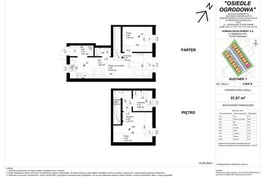 Rzut - Mieszkanie na sprzedaż 3 pokoje o powierzchni 57,07 m² - numer 1A w Osiedle Ogrodowa
