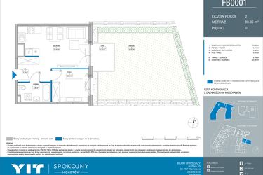 Rzut - Mieszkanie na sprzedaż 2 pokoje o powierzchni 39,65 m² - numer FB0001 w Spokojny Mokotów etap II