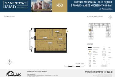 Rzut - Mieszkanie na sprzedaż 2 pokoje o powierzchni 40,69 m² - numer CM50 w Diamentowe Tarasy
