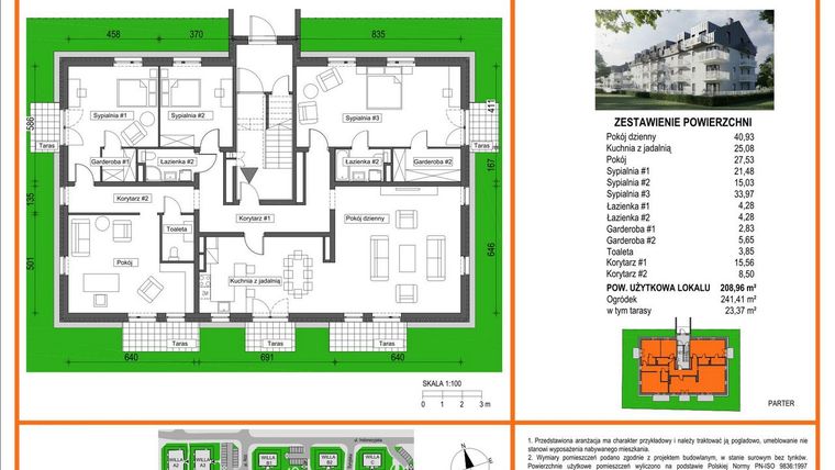 Rzut - Mieszkanie na sprzedaż 5 pokoi o powierzchni 208,98 m² - numer W1/M01/0P w Zielony Brochów 7 - etap A