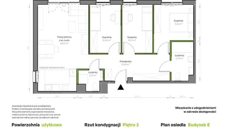 Rzut - Mieszkanie na sprzedaż 4 pokoje o powierzchni 82,75 m² - numer E/023 w Szmaragdowy Park
