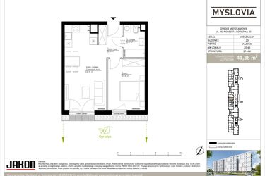 Rzut - Mieszkanie na sprzedaż 2 pokoje o powierzchni 41,38 m² - numer M.LM.20.45 w Myslovia