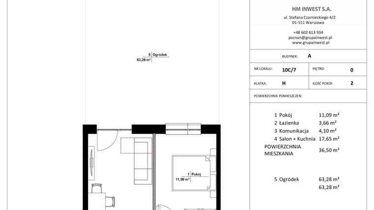 Rzut - Mieszkanie na sprzedaż 2 pokoje o powierzchni 36,5 m² - numer 10C/7 w Jasielska 8C etap II