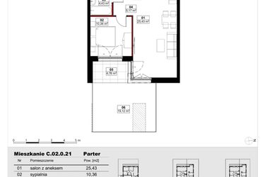 Rzut - Mieszkanie na sprzedaż 2 pokoje o powierzchni 45,39 m² - numer C02.0.21 w Skwer Witosa
