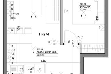 Rzut - Mieszkanie na sprzedaż 2 pokoje o powierzchni 39,69 m² - numer S27 w Miasto Ogród 6 - OSLO i SZTOKHOLM