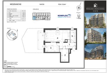 Rzut - Mieszkanie na sprzedaż 2 pokoje o powierzchni 57,84 m² - numer M2 w Dzielnica Kielczanka etap III