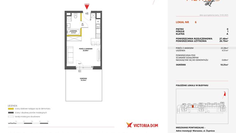 Rzut - Mieszkanie na sprzedaż 1 pokój o powierzchni 27,48 m² - numer 6 w Metro Art 13