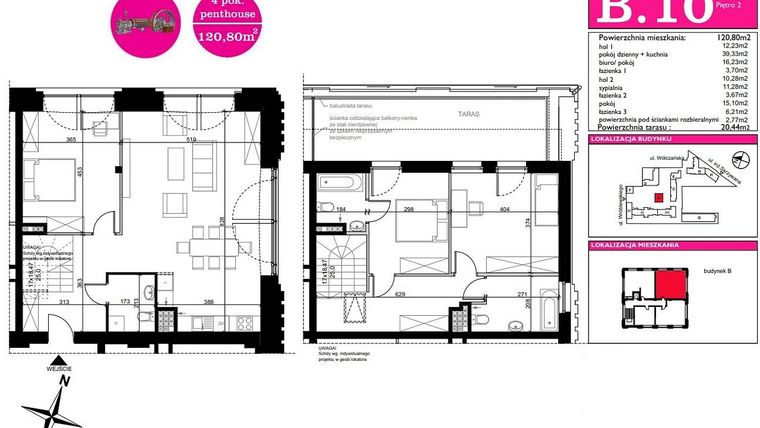 Rzut - Mieszkanie na sprzedaż 5 pokoi o powierzchni 120,8 m² - numer B.10 w ART MODERN etap III - Modern Loft