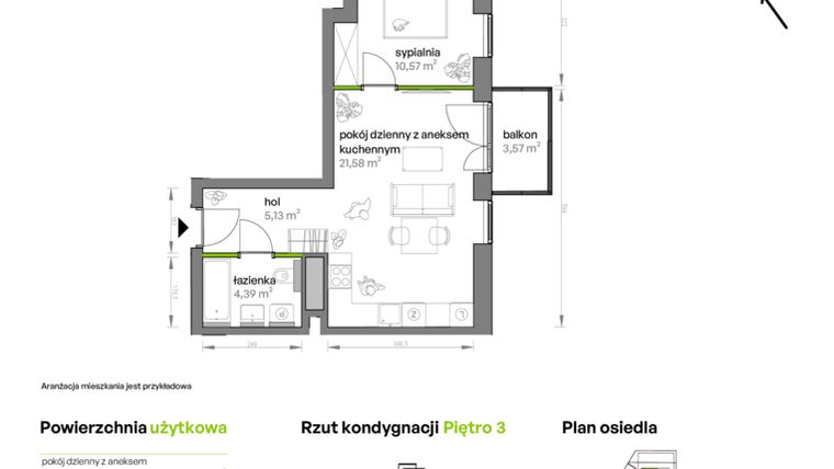 Rzut - Mieszkanie na sprzedaż 2 pokoje o powierzchni 42,72 m² - numer AA0301 w Ptasia Vita