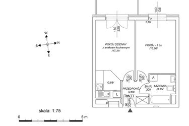 Rzut - Mieszkanie na sprzedaż 2 pokoje o powierzchni 38,98 m² - numer M62 w Osiedle Mała Dziesiąta etap II