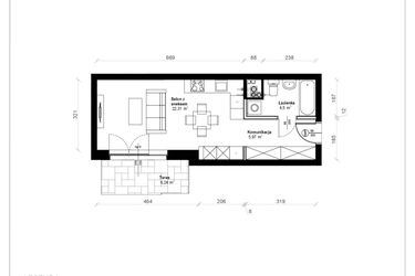 Rzut - Mieszkanie na sprzedaż 1 pokój o powierzchni 33,31 m² - numer B.0.03.1a w ATRIUM