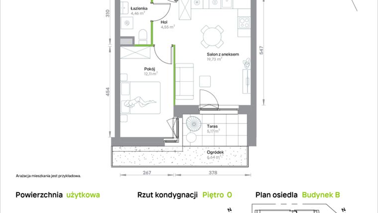 Rzut - Mieszkanie na sprzedaż 2 pokoje o powierzchni 40,85 m² - numer B/0/24 w Krakowska Vita