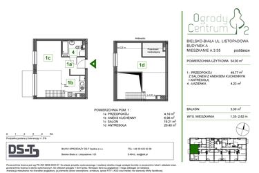 Rzut - Mieszkanie na sprzedaż 1 pokój o powierzchni 54 m² - numer A.3.35 w Ogrody Centrum 2