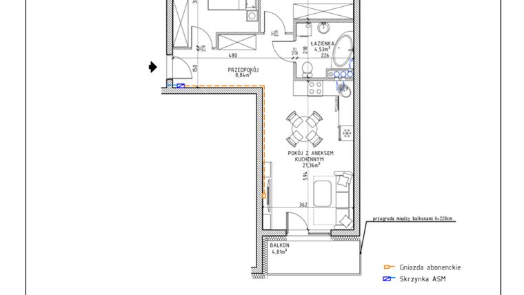 Rzut - Mieszkanie na sprzedaż 3 pokoje o powierzchni 57,21 m² - numer 42 w Osiedle OdNowa K5
