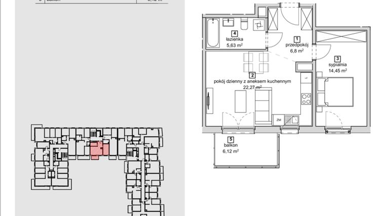 Rzut - Mieszkanie na sprzedaż 2 pokoje o powierzchni 49,15 m² - numer 2B-3-2 w Naramowice Odnova