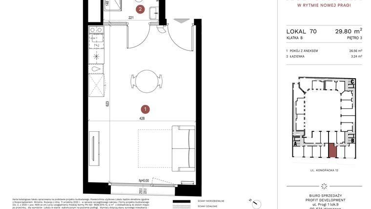 Rzut - Mieszkanie na sprzedaż 1 pokój o powierzchni 29,52 m² - numer A-KL-B.70 w Konopacka