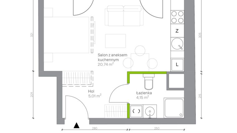 Rzut - Mieszkanie na sprzedaż 1 pokój o powierzchni 29,9 m² - numer B.3.4 w Jesionowa Vita