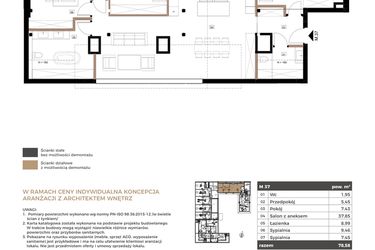 Rzut - Mieszkanie na sprzedaż 4 pokoje o powierzchni 78,58 m² - numer M37 w Apartamenty Królewska Huta