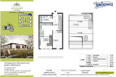 Rzut - Mieszkanie na sprzedaż 3 pokoje o powierzchni 66,97 m² - numer L3M5 w Jaśminowe Wzgórze - etap II