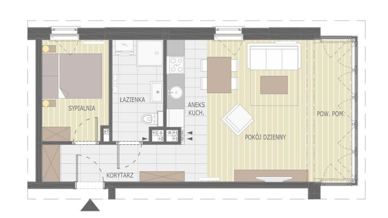 Rzut - Mieszkanie na sprzedaż 2 pokoje o powierzchni 47,55 m² - numer B1.8 w Półwysep Dziwnów