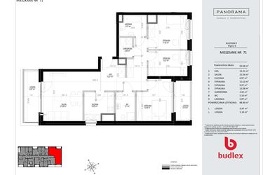 Rzut - Mieszkanie na sprzedaż 4 pokoje o powierzchni 93,08 m² - numer F.71 w Osiedle Panorama - III etap