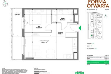 Rzut - Mieszkanie na sprzedaż 2 pokoje o powierzchni 43,76 m² - numer B2-35 w Forma Otwarta etap II