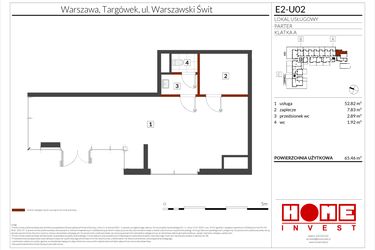 Rzut - Lokal użytkowy na sprzedaż 1 pokój o powierzchni 65,46 m² - numer E2-02 w Warszawski Świt etap XI