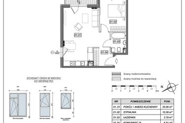 Rzut - Mieszkanie na sprzedaż 2 pokoje o powierzchni 47,43 m² - numer 9.A.01 w Nowe Południe bud. 9