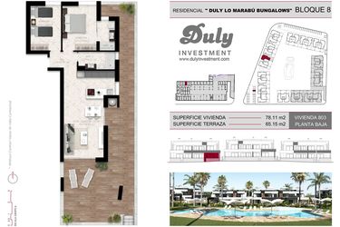 Rzut - Dom na sprzedaż 2 pokoje o powierzchni 78,1 m² - numer 803 w Lo Marabu Bungalows