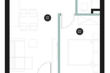 Rzut - Mieszkanie na sprzedaż 2 pokoje o powierzchni 36,3 m² - numer M26 w Atrium House