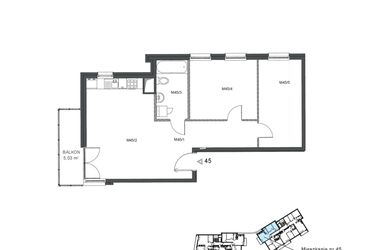 Rzut - Mieszkanie na sprzedaż 3 pokoje o powierzchni 62,62 m² - numer 45 w Wzgórze Krzemionki II