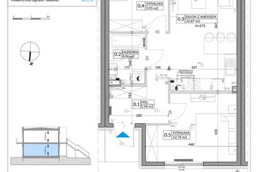 Rzut - Mieszkanie na sprzedaż 3 pokoje o powierzchni 57,39 m² - numer 62A w Osiedle Młodych etap X