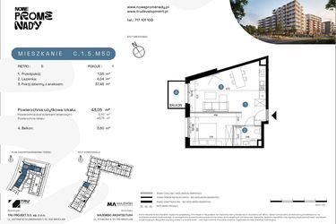 Rzut - Mieszkanie na sprzedaż 1 pokój o powierzchni 43,05 m² - numer C.1.5.M50 w Nowe Promenady etap II