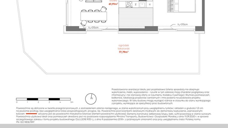 Rzut - Mieszkanie na sprzedaż 1 pokój o powierzchni 68,58 m² - numer F.00.01 w Pierwsza Dzielnica - etap III