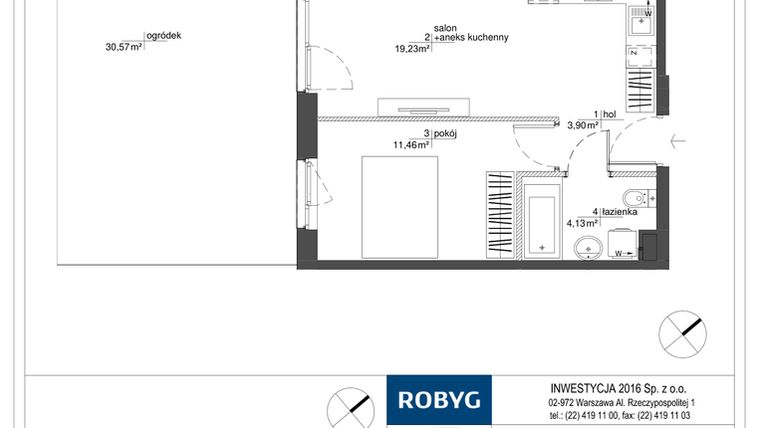 Rzut - Mieszkanie na sprzedaż 2 pokoje o powierzchni 38,72 m² - numer RM/2A/F/0/7 w Rytm Mokotowa - etap 2A