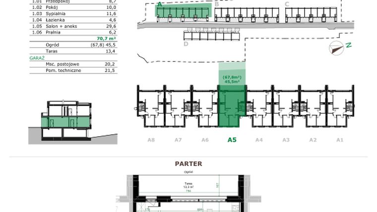 Rzut - Mieszkanie na sprzedaż 3 pokoje o powierzchni 70,7 m² - numer A.5.1. w Dębowe Zacisze
