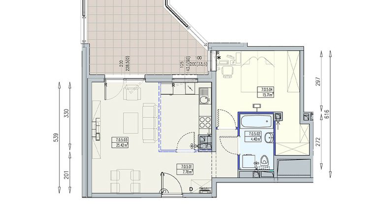 Rzut - Mieszkanie na sprzedaż 2 pokoje o powierzchni 53,31 m² - numer K2 7/0/5/2k w Południk 17 - budynek K2