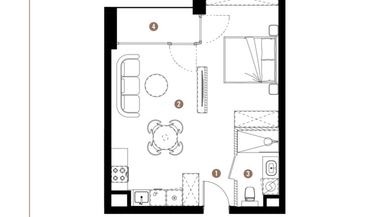 Rzut - Mieszkanie na sprzedaż 1 pokój o powierzchni 39,99 m² - numer F.B.01.49 w Apartamenty Reytana bud. F