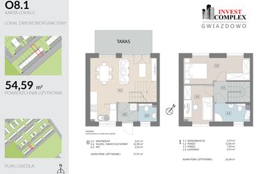 Rzut - Mieszkanie na sprzedaż 3 pokoje o powierzchni 54,59 m² - numer O8.1 w Osiedle Gwiazdowo etap 9