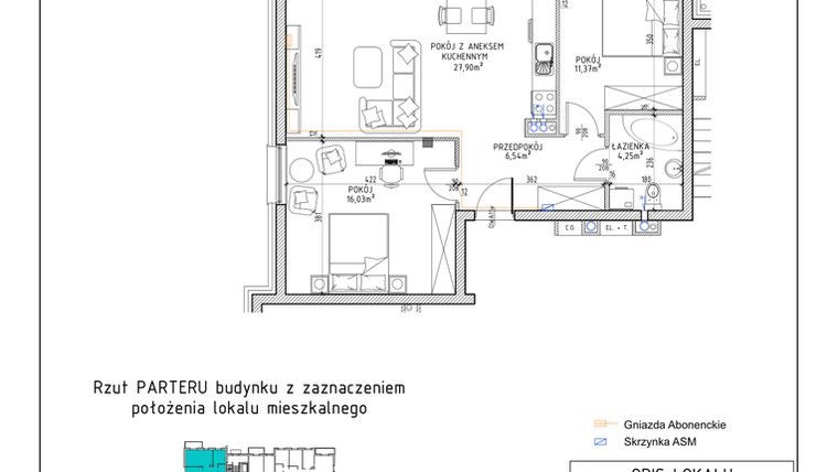 Rzut - Mieszkanie na sprzedaż 3 pokoje o powierzchni 66,09 m² - numer 5 w Osiedle Sady bud. E4