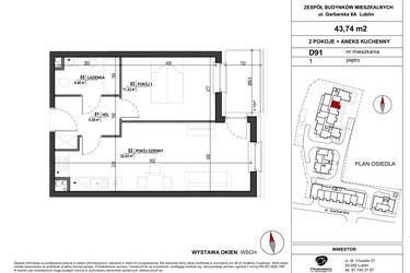 Rzut - Mieszkanie na sprzedaż 2 pokoje o powierzchni 43,74 m² - numer D.91 w Garbarska Urban Koncept