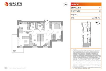 Rzut - Mieszkanie na sprzedaż 4 pokoje o powierzchni 73,46 m² - numer 1_3_H_MK_4 w WIDOKI etap III