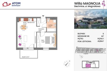 Rzut - Mieszkanie na sprzedaż 2 pokoje o powierzchni 41,89 m² - numer Bud.9-7 w Willa Magnolia