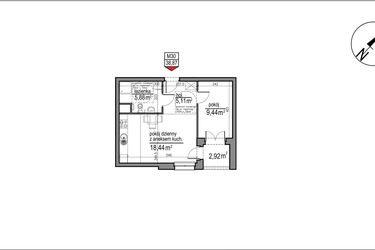 Rzut - Mieszkanie na sprzedaż 2 pokoje o powierzchni 38,87 m² - numer 4 m. 30 w Osiedle Rytm etap 3