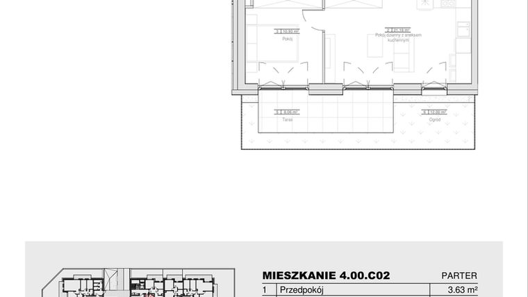 Rzut - Mieszkanie na sprzedaż 2 pokoje o powierzchni 40,4 m² - numer 4.00.C02 w Ogrody Andersa III